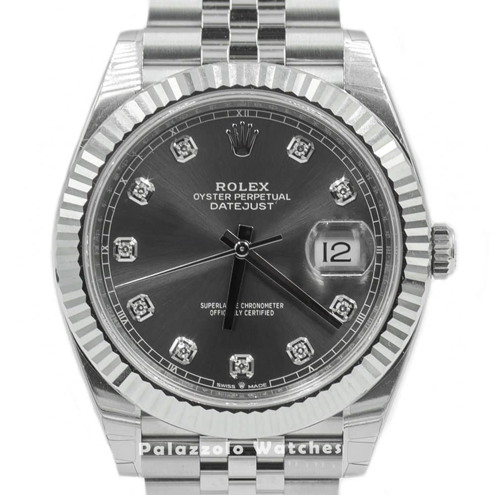 Rolex Datejust 41 with Fluted Bezel, Diamond Set Grey Dial and Jubilee Bracelet - Palazzolo Watches