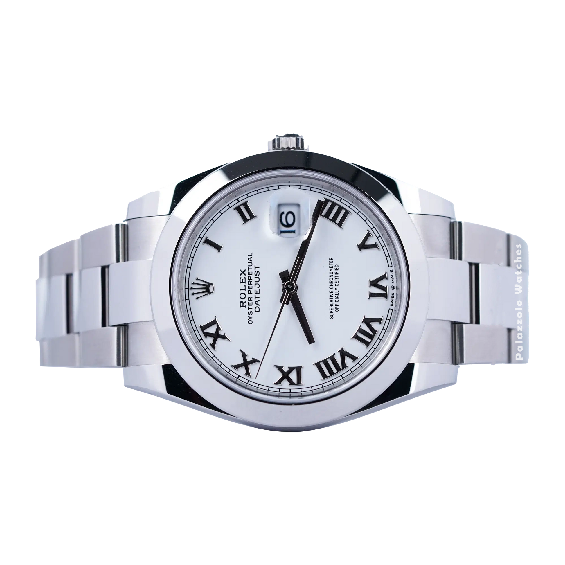 Rolex Datejust 41 White Roman Dial with Smooth Bezel - Palazzolo Watches