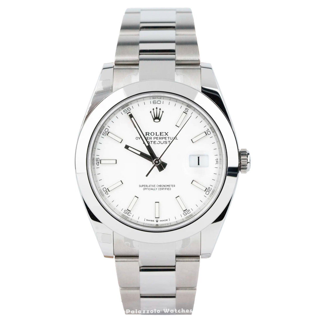 Rolex Datejust 41 White Index Dial with Oyster Bracelet & Smooth Bezel - Palazzolo Watches