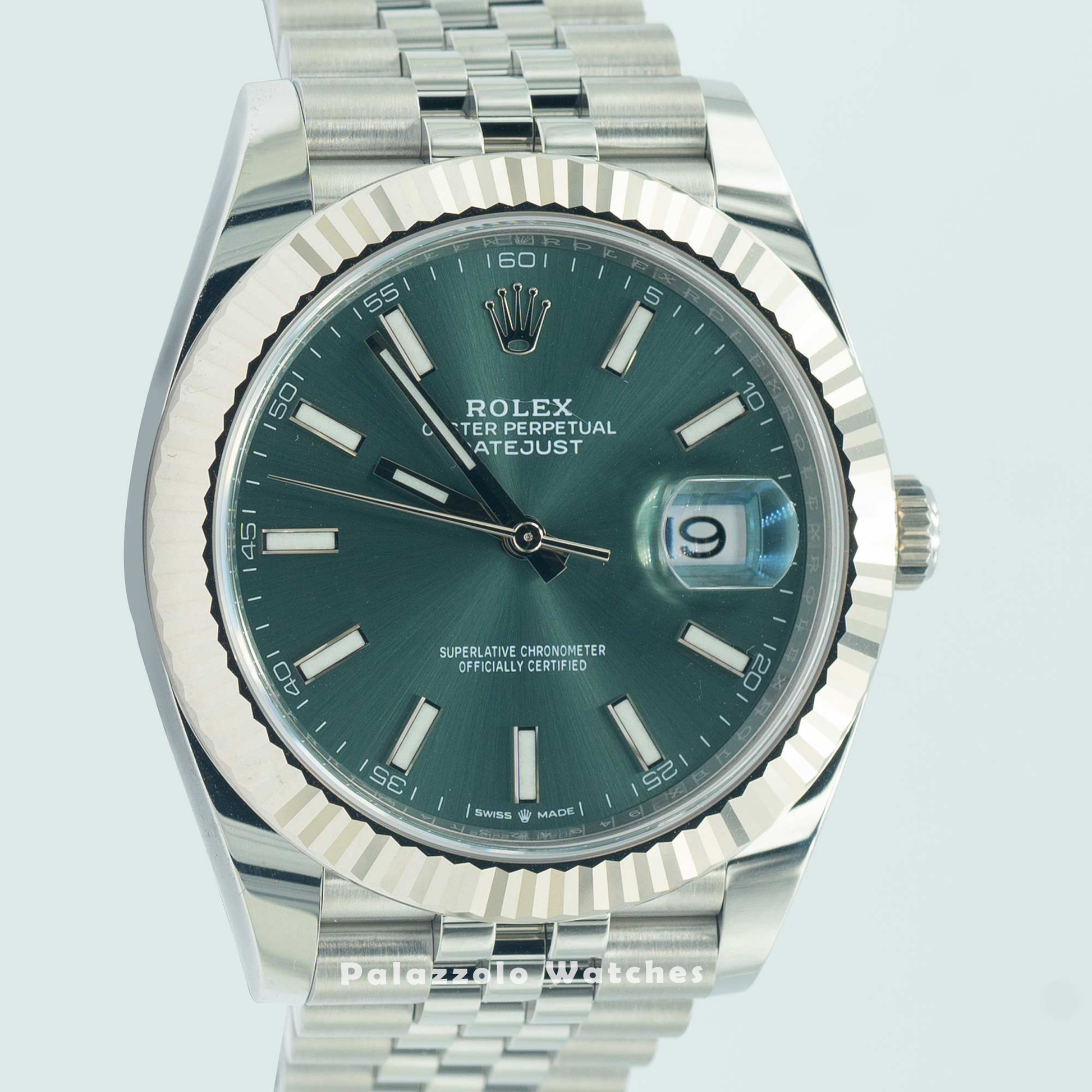 Rolex Datejust 41 Mint Green with Fluted Bezel and Jubilee Bracelet - Palazzolo Watches