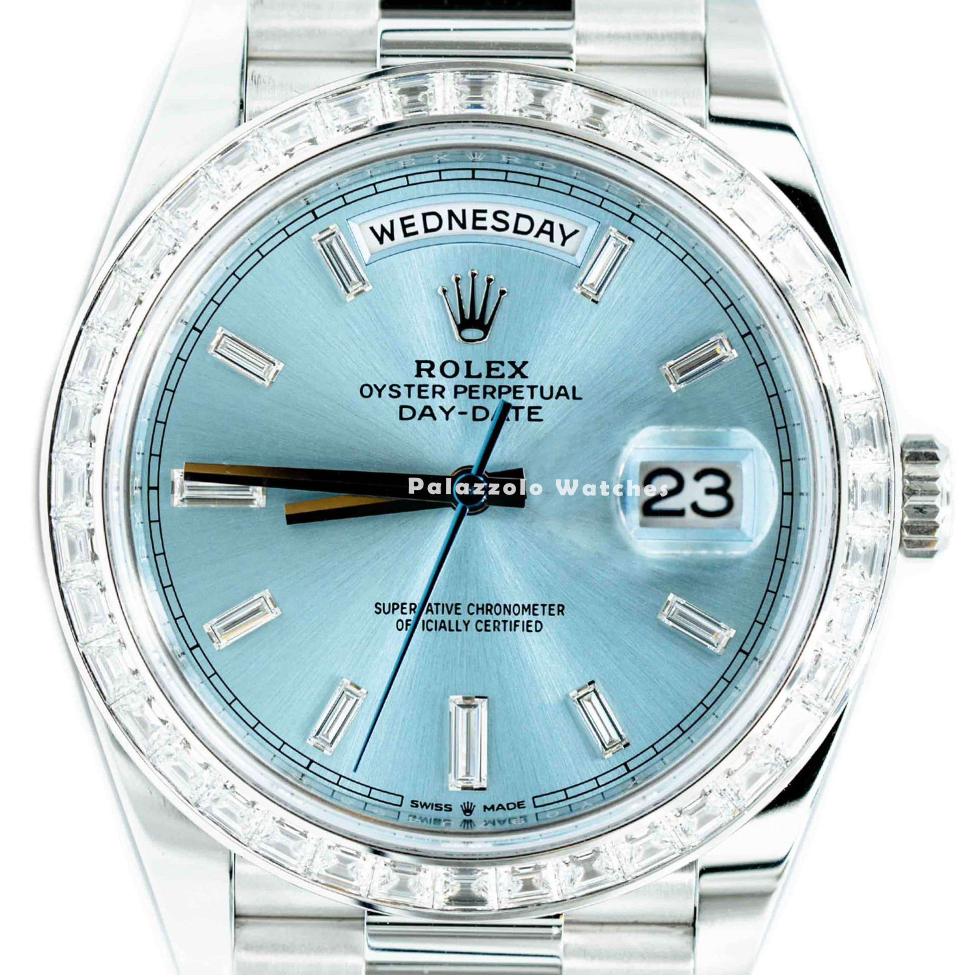Rolex Day-Date 40 Ice Blue dial with diamonds set 228396TBR - Palazzolo Watches