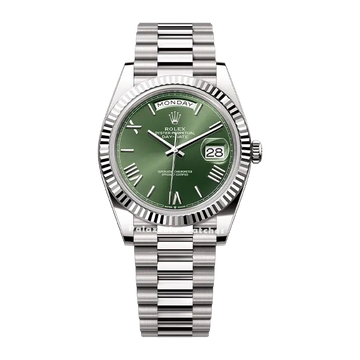 Rolex Day-Date 40 White Gold Olive Green with Roman Numerals - Palazzolo Watches