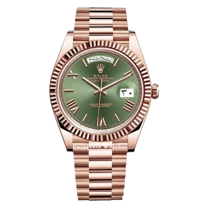 Rolex Day-Date 40 Rose Gold with Olive Green Dial - Palazzolo Watches