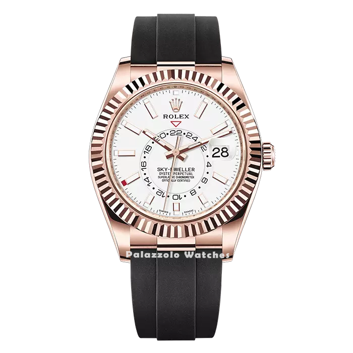 Rolex Sky Dweller Rose Gold with Oysterflex Bracelet & White Dial - Palazzolo Watches